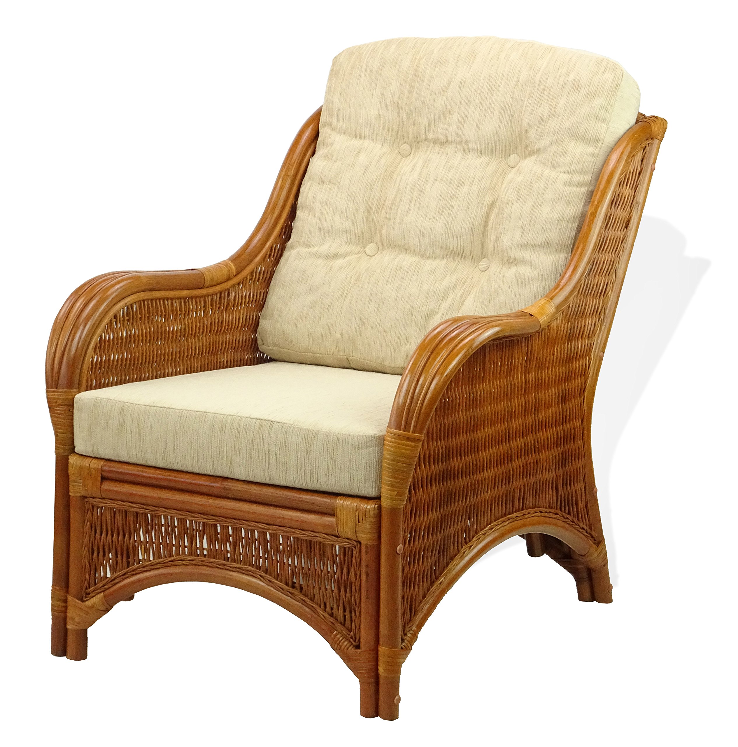 Jam Design Natural Rattan Handmade Wicker Light Brown Lounge Chair with Cream Cushion - MR-DJMW