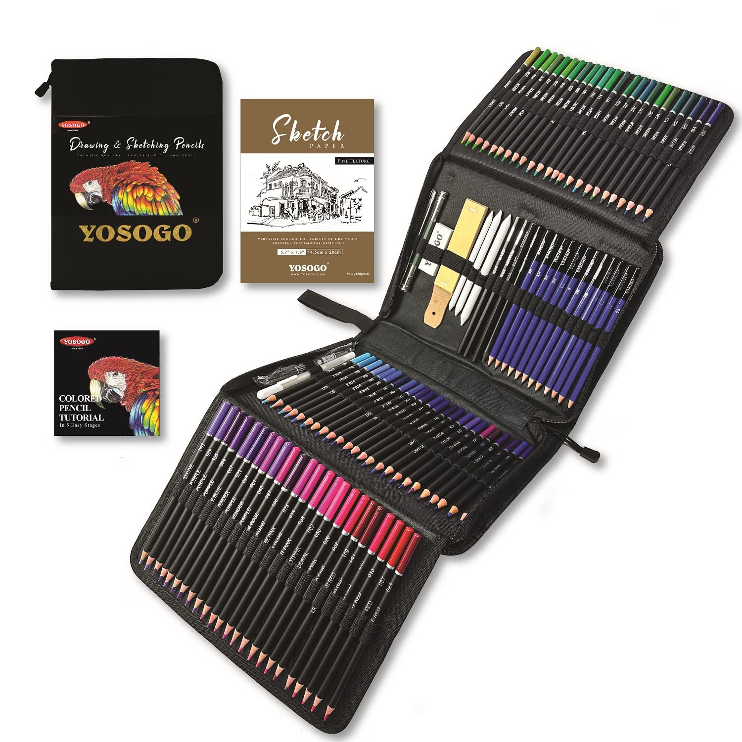 Yosogo 149-Piece Drawing & Sketching Set – Artist Kit with Coloured & Sketch Pencils, Sketchbook, Erasers & Art Tools for Beginners & Professionals