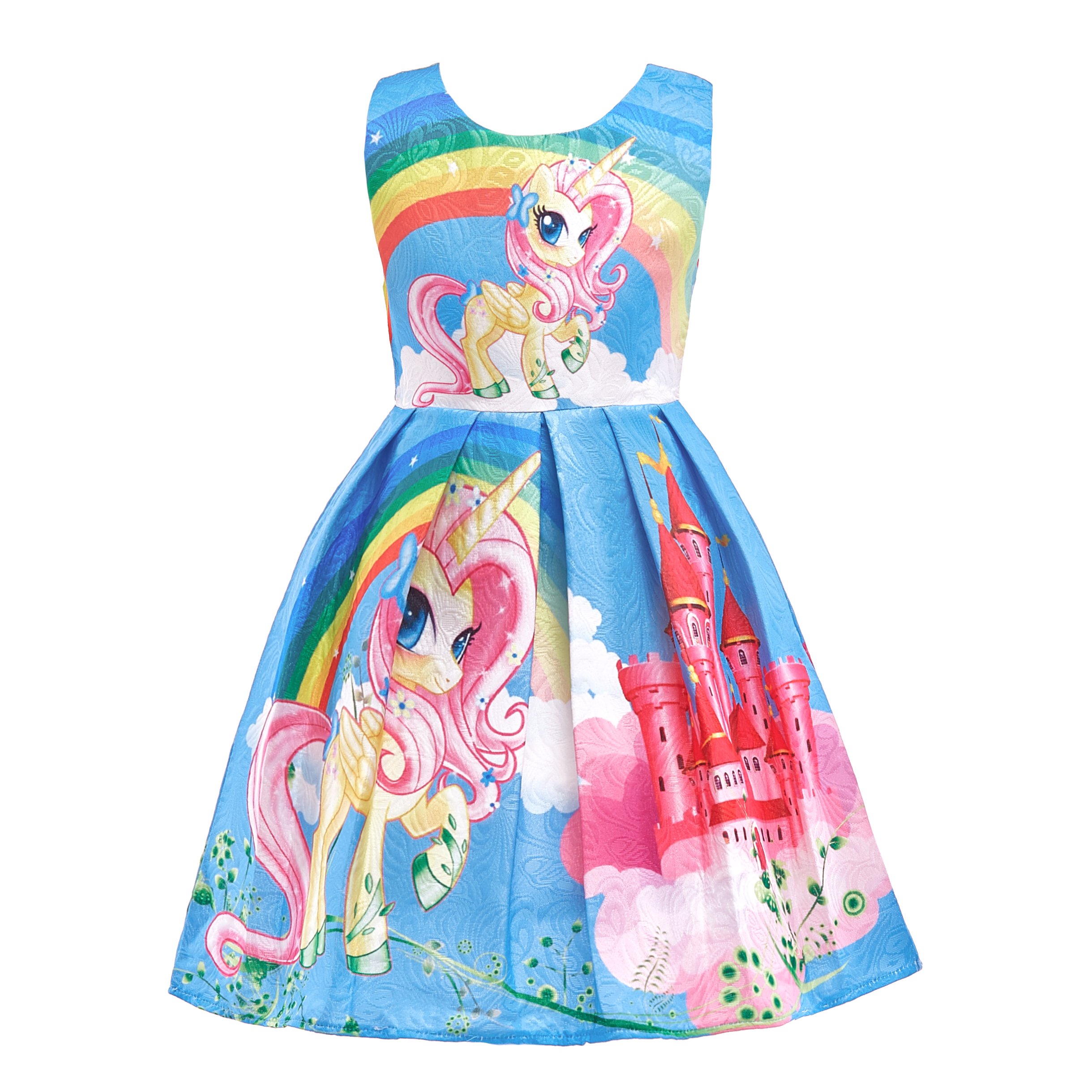 Lito Angels Girls Kids Rainbow Unicorn Dresses Costume Fancy Dress Up Outfit Halloween Party Age 2-3 Years Blue C