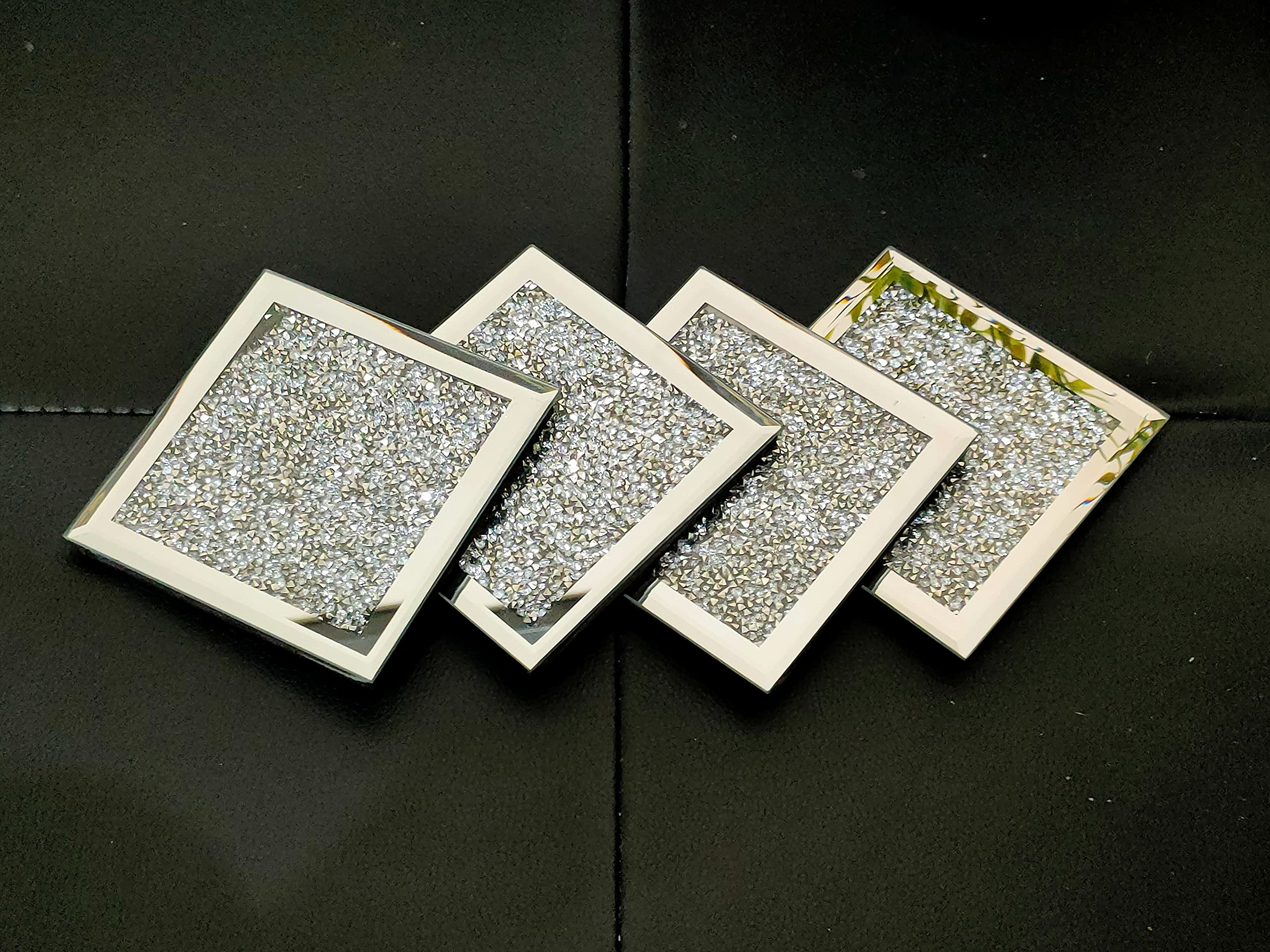 EagleWiz Modern Jewel Sparkling Crystal Coaster New Glitter Crushed Diamante Jewel (Set of 4 Coaster)