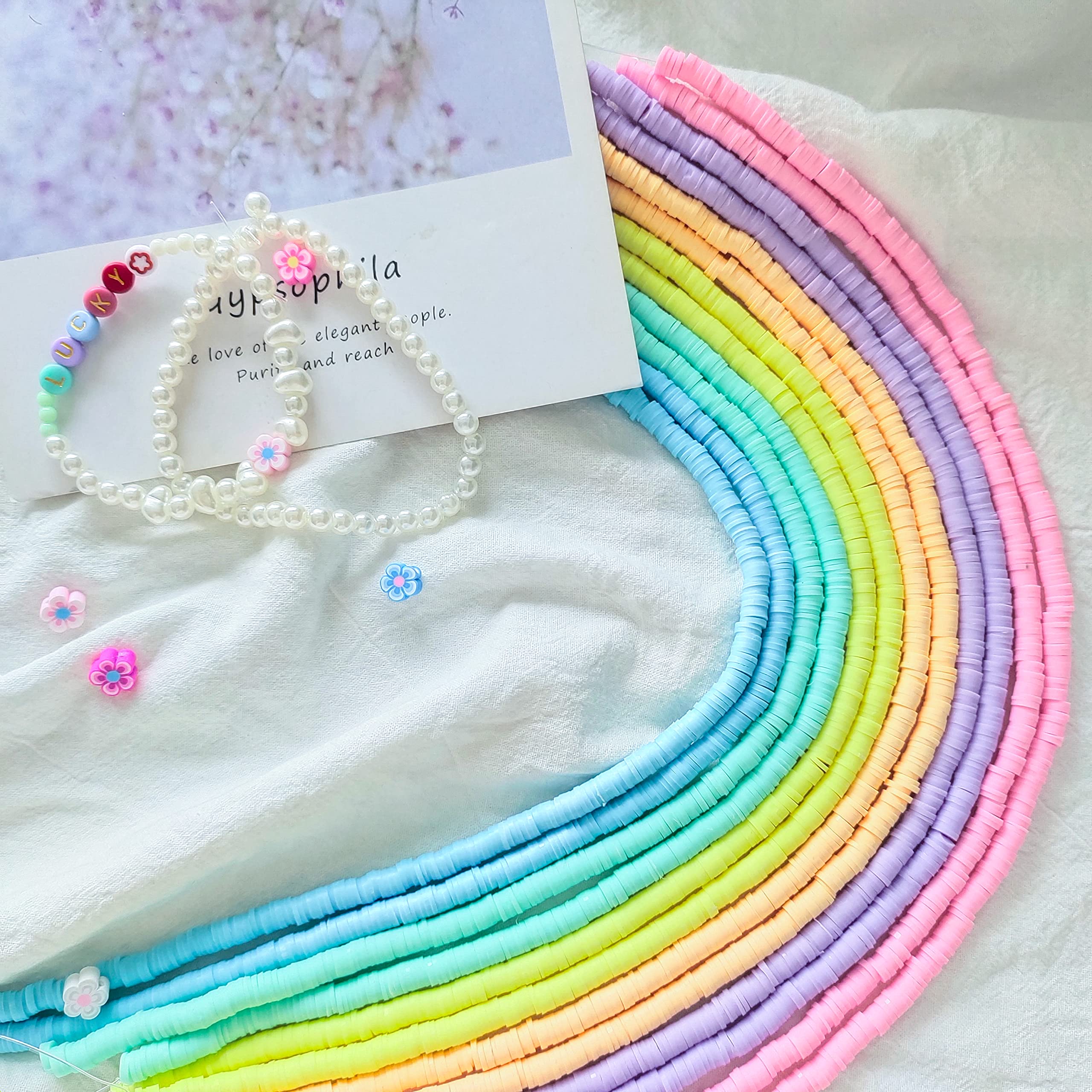 HERZWILD 4300pcs Heishi Flat Round Mixed Color Clay Beads - 12 Strands Polymer Clay Beads for Jewelry Making - Necklace, Bracelet, Earrings - Candy — image 1