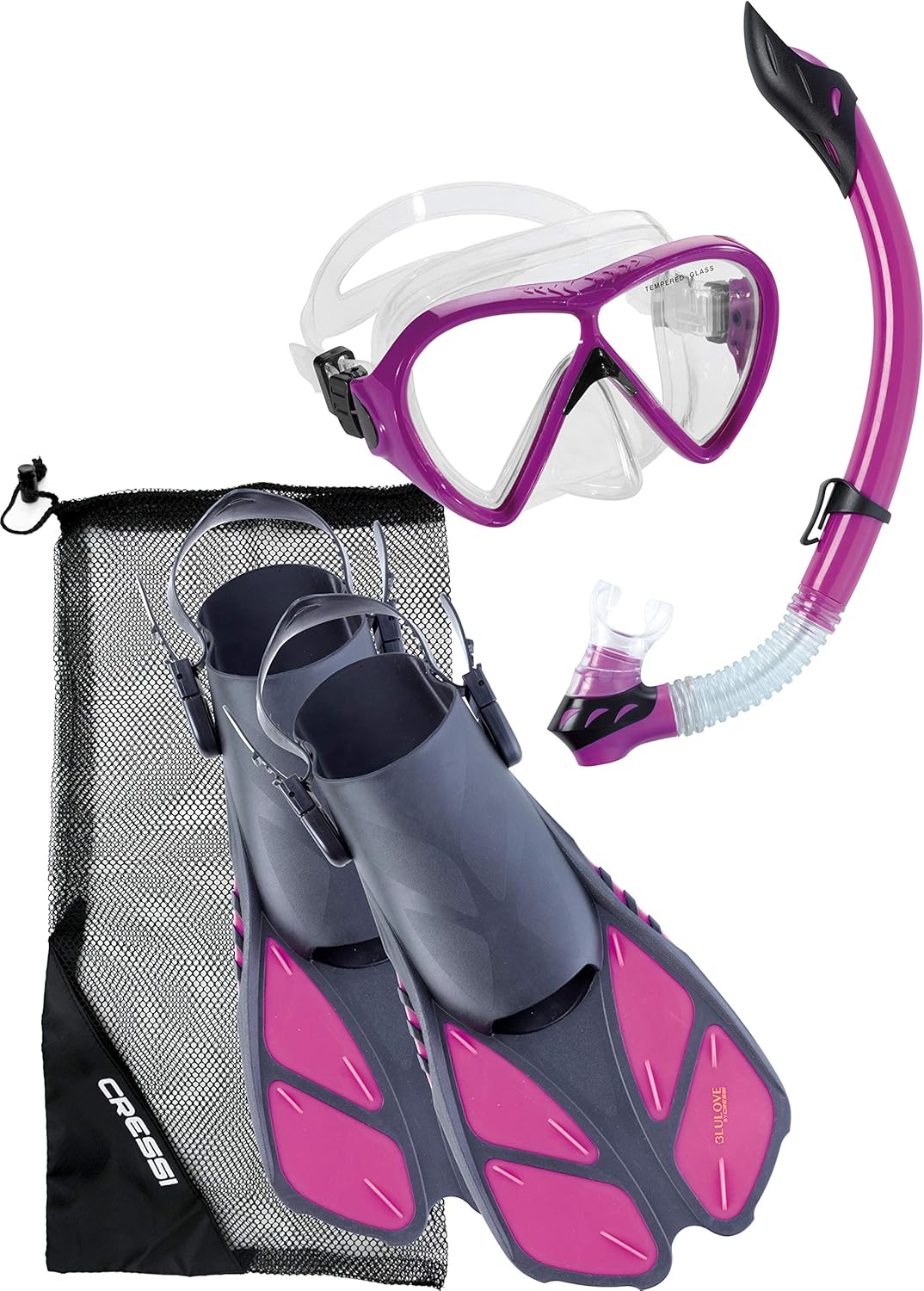 Mask, Snorkel, Adjustable Fins Ideal for Travel Set Cressi Adult