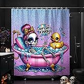 TSLOVER Gothic Skull and Duck Shower Curtain,Horror Glitter Skeleton Shower Curtains for Bathroom Decor,Funny Waterproof Polyester Bath Decor Accessories,72x72 Inch
