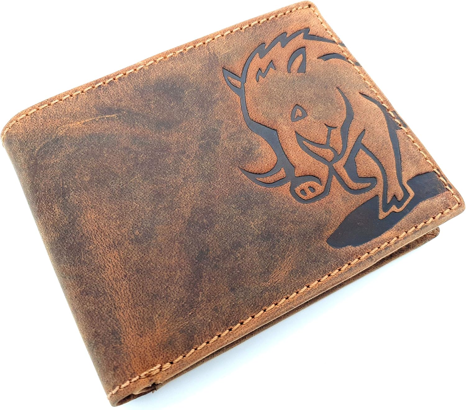 Jockey Club Hunter Wildsau Leather Wallet with Rfid Protection, Brown, S, Coin Purse