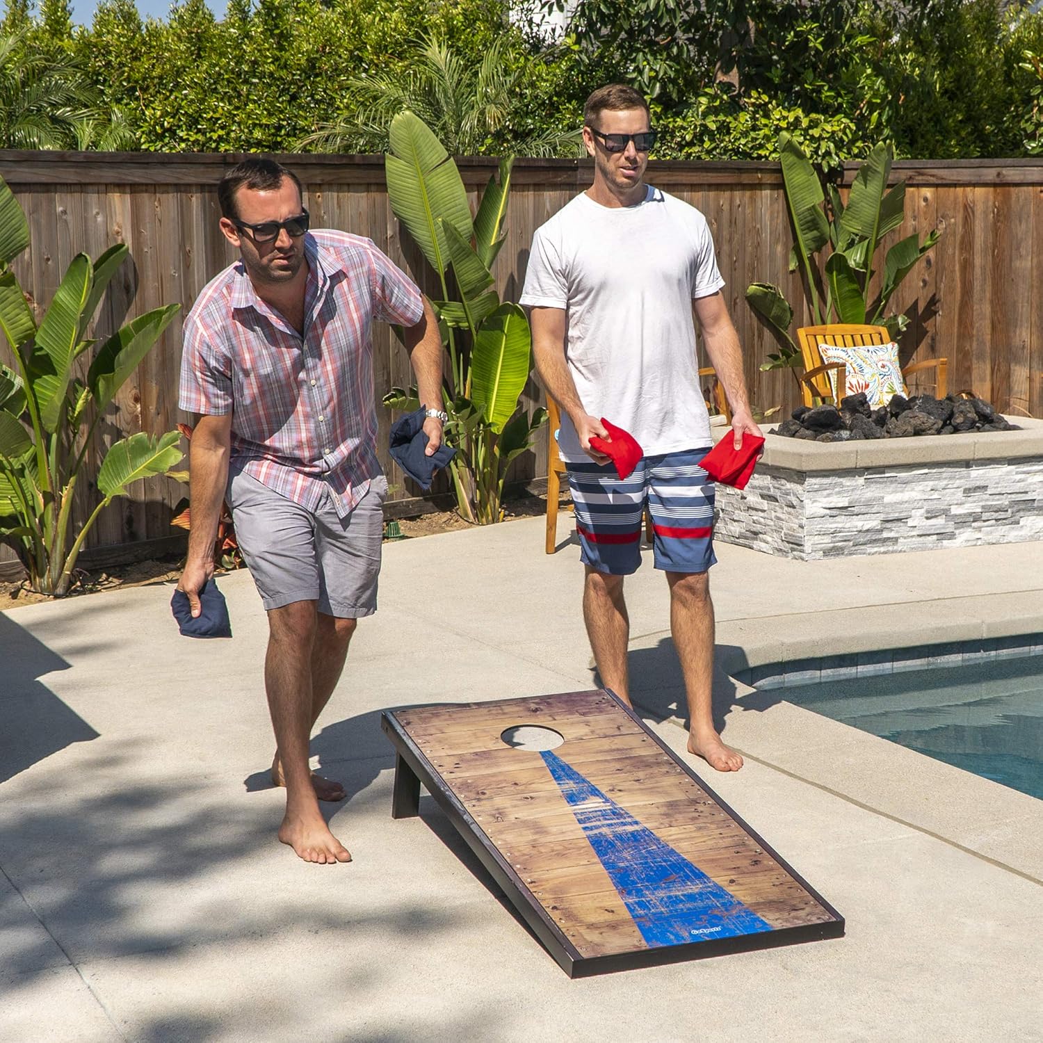 GoSports 4x2feet Classic Cornhole Set with Rustic Wood Finish | Includes 8 Bags, Carry Case and Rules, Red/Blue : Sports & Outdoors