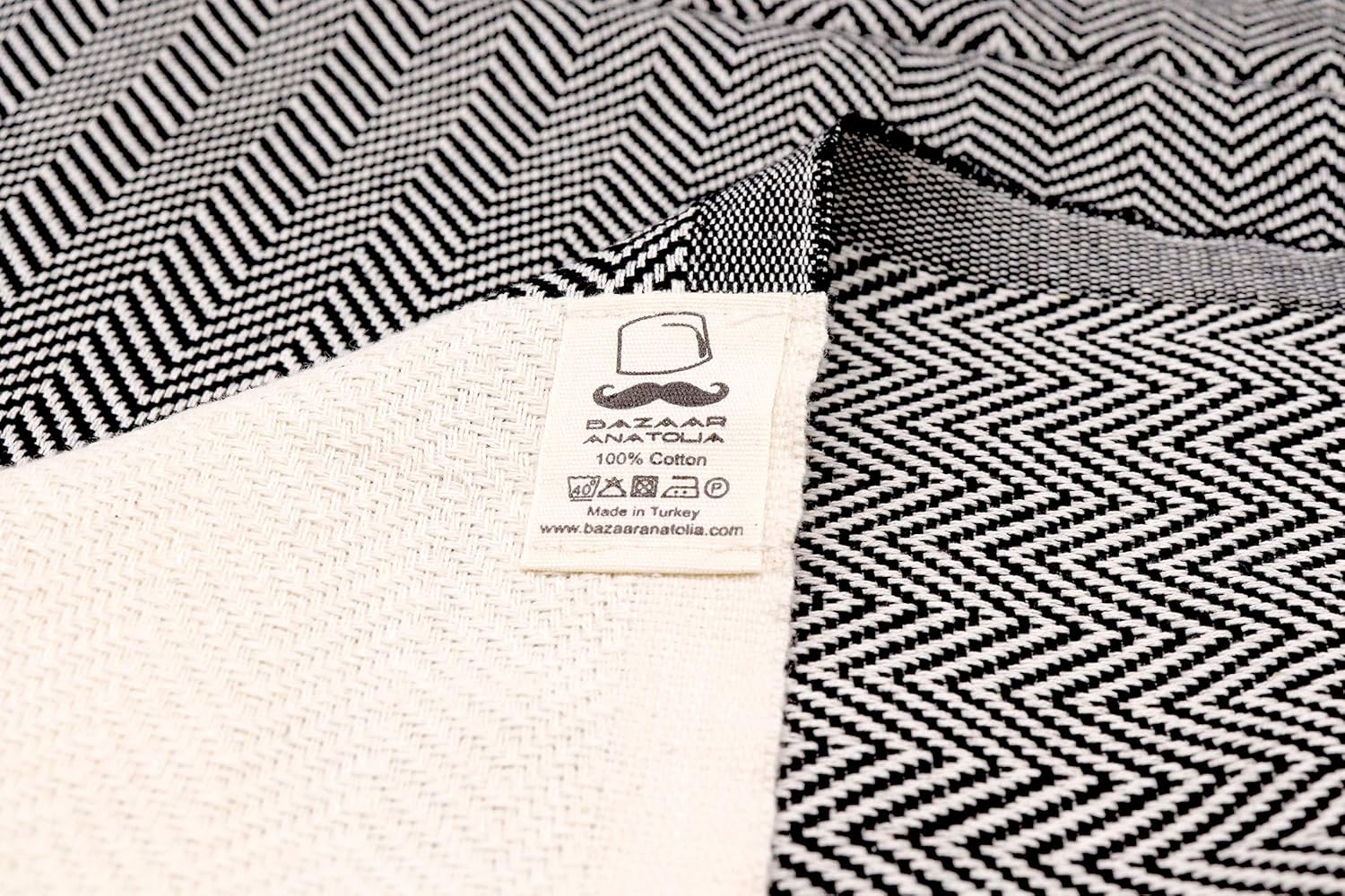 Turkish Hand Towel Set of 4 Herringbone Peshtemal Towel 100% Cotton 45x20" Light Weight Thin Quick Dry Hand Bath Hair Gym Face Tea Kitchen Dishcloth Set Decorative Bathroom Towel (Black): Home & Kitchen