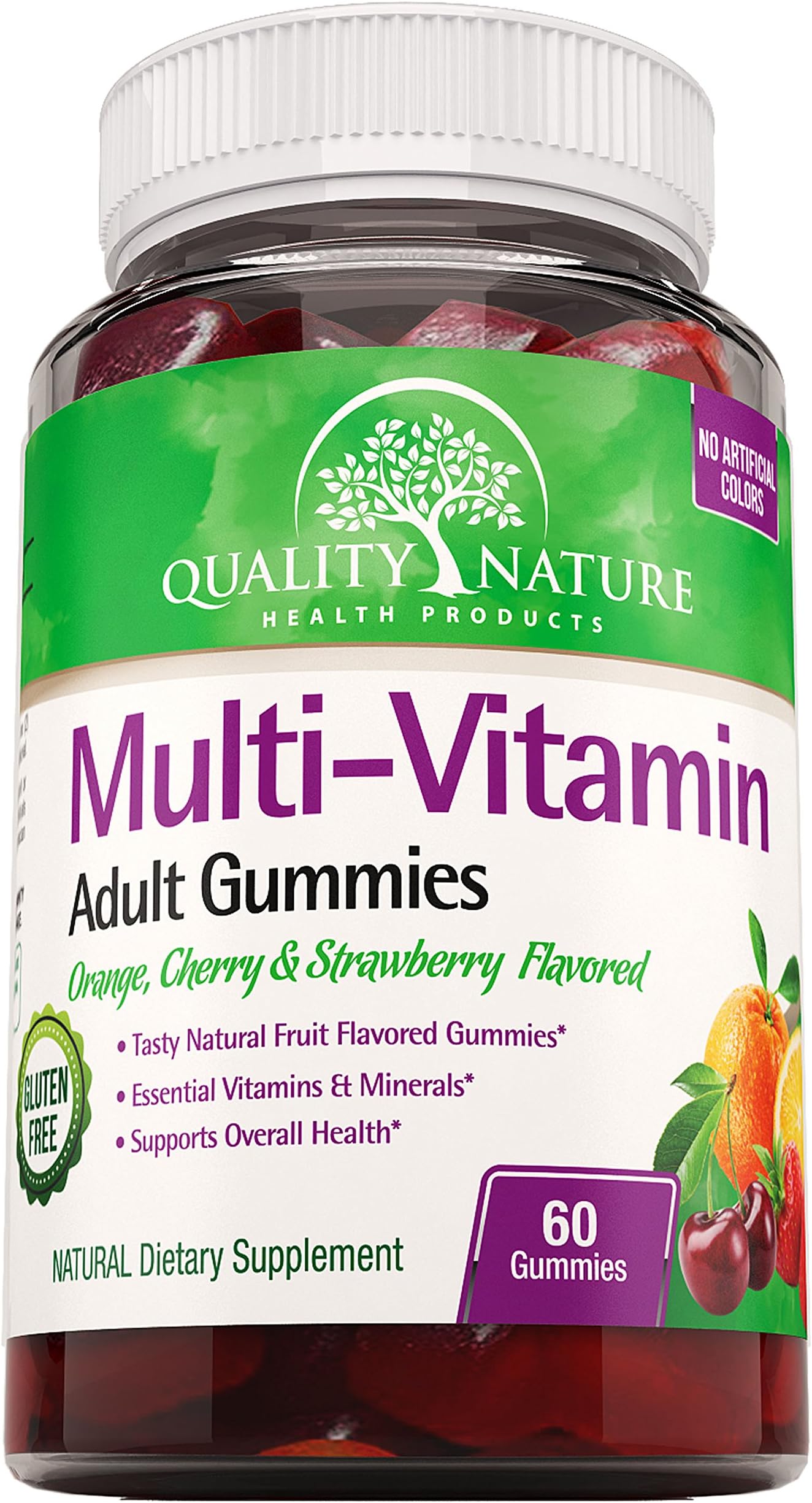 Daily Multi - Gummy Vitamins for Women & Men - Quality Nature's Kosher Multivitamin Gummies - Contains Essential Minerals & Vitamins A, C, D, E, B-6, Vitamin B-12, Folic Acid, Biotin & Zinc, 60 gummies
