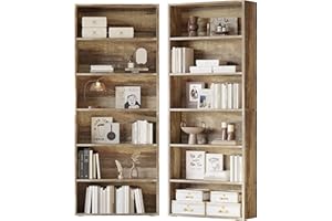 IRONCK Bookshelves and Bookcases Set of 2 Floor Standing 6 Tiers Display Storage Shelves 70 in Tall Bookcase Home Decor Furniture for Home Office, Living Room, Bed Room