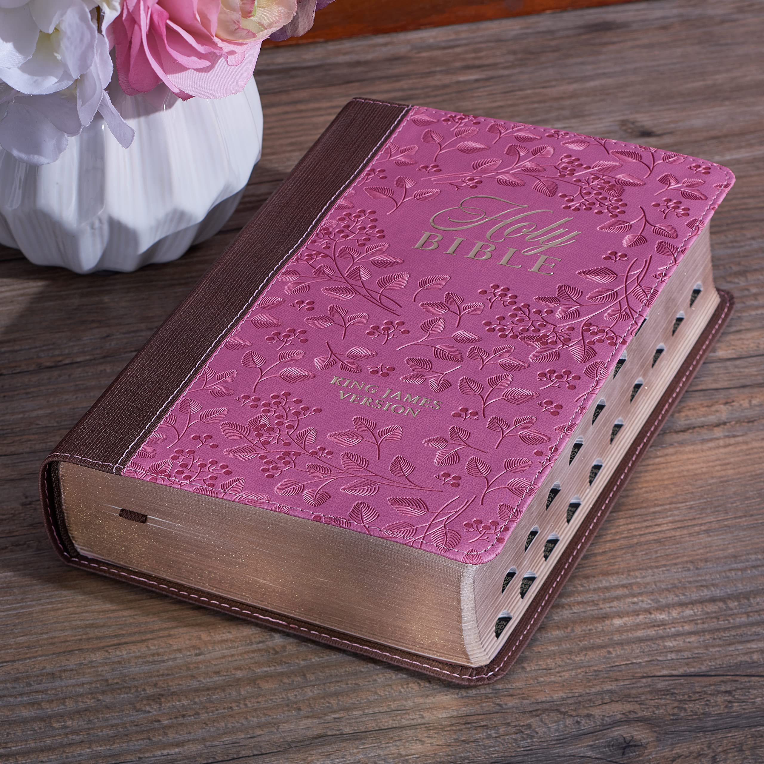 KJV Holy Bible, Giant Print Standard Size Faux Leather Red Letter Edition - Thumb Index & Ribbon Marker, King James Version, Brown/Pink Berry (KJV Standard GP Editions) KJV Holy Bible, Giant Print Standard Size Faux Leather Red Letter Edition - Thumb Index & Ribbon Marker, King James Version, Brown/Pink Berry (KJV Standard GP Editions) Imitation Leather