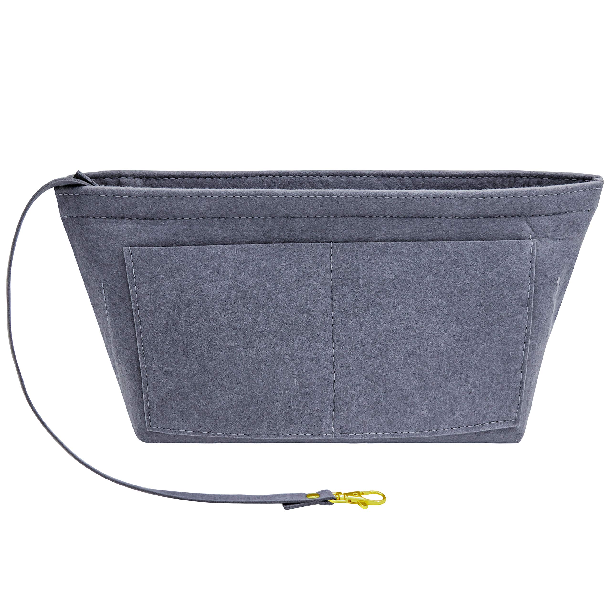 Fovasen Felt Handbag Organiser Insert, Bag Organiser Insert with Handles Keychain, Pocket Purse Cosmetic Storage Bag for Women, Smoky grey-Large