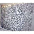 Tapestry Mandala Original Silver Indian Cotton Wall Hanging by Raajsee,Hippie Bohemian Elephant Peacock Dorm Decor White Tapestries,Boho Hippy Queen bedspread meditation yoga mat rugs Christmas gift