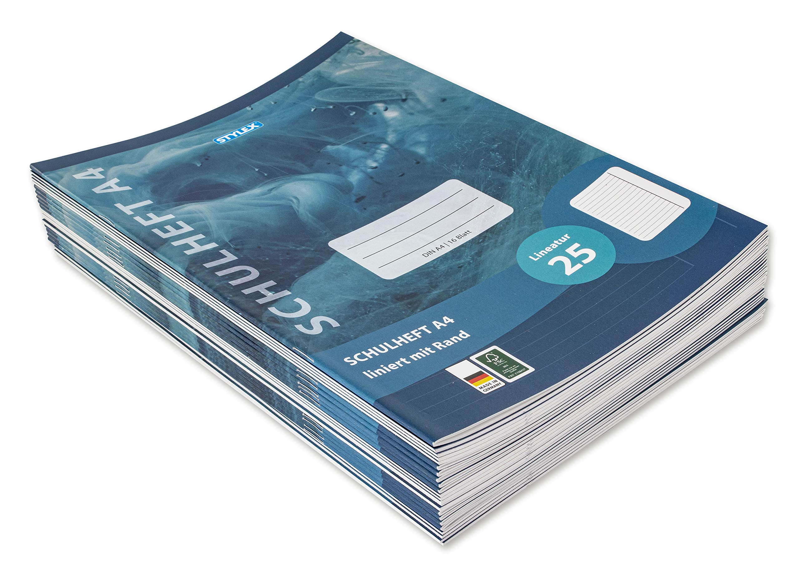 Stylex 29825-P25 Exercise Book Lined DIN A4 16 Sheets 80 g/m² Grammage, Outer Margin, Pack of 25, Line 25 — image 1