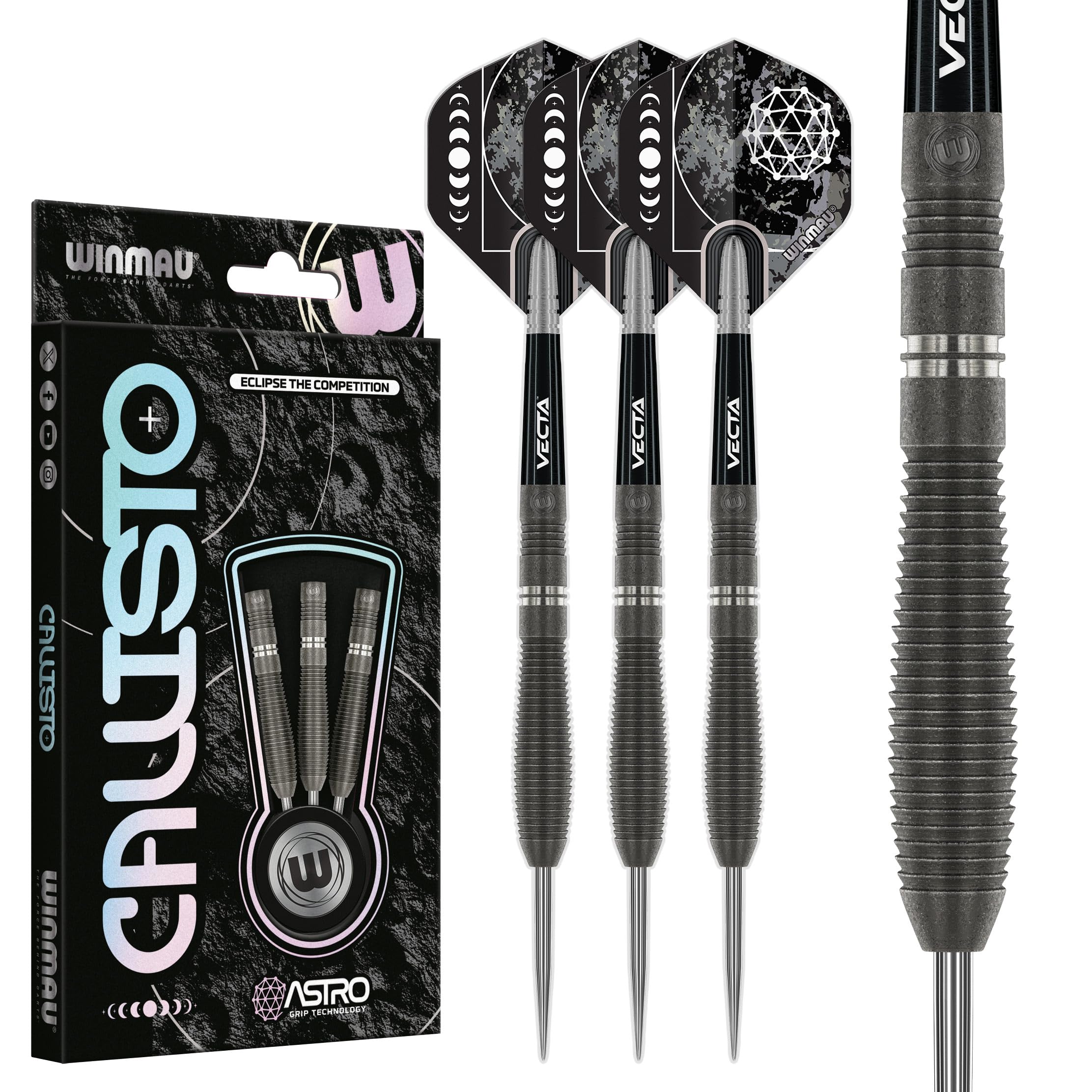 WINMAU Darts Callisto 23g 90% Professional Tungsten Steel Tip Darts Set with Dart Flights and Dart Shafts (Stems)