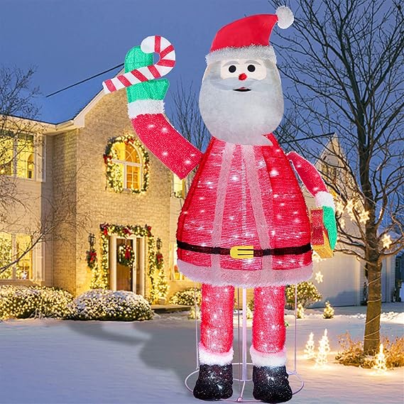 Juegoal 6FT Pop Up Christmas Santa Claus Decorations, PreLit Light Up 200 LED Cool White Lights