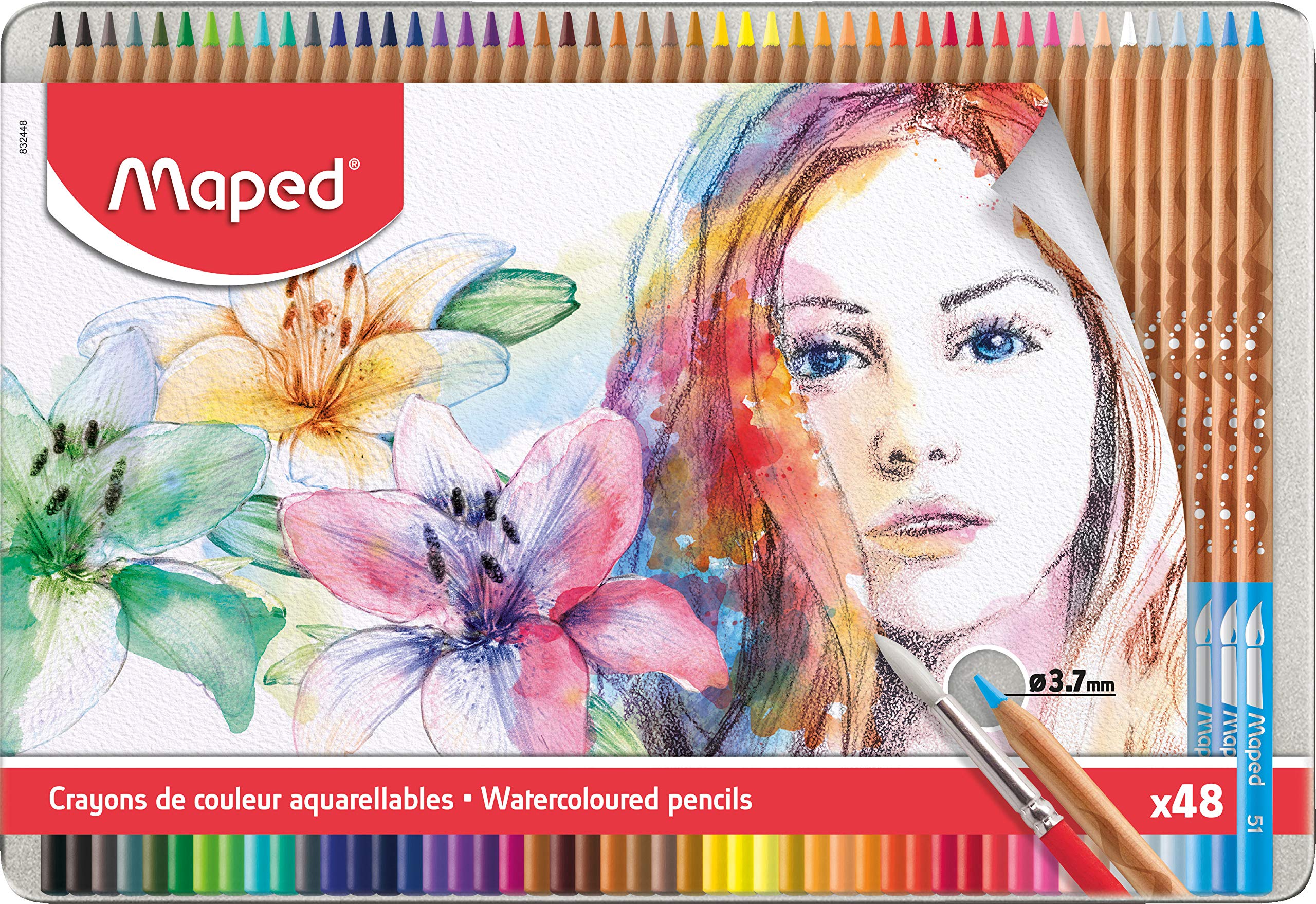 Maped - 48 x Watercolour Pencils for Artists Artist in High-Quality Metal Box