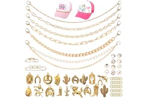 Meneng Cowgirl Hat Accessories Kit: 36PCS Western Trucket Hat Chains Bill Decoration for Women - Bling Metal Detachable Chains Bulk for Mesh Baseball Cap