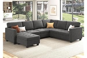 HONBAY Velvet Convertible Sectional Sofa L Shaped Couch with Storage Ottoman Corner Sectional Couch with Reversible Chaise, Grey