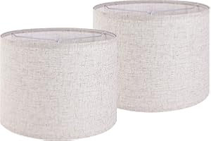 Set of 2 Drum Lampshades for Table, Floor & Bedside Lamps - 13 * 13 * 10 inch, Medium Beige Gray Shades - Natural Fabric Spider Fitter - Modern & Rustic Interiors - By GO&SO Assembly Required