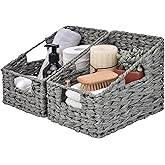 GRANNY SAYS Wicker Basket with Handles, Odorless Woven Trapezoid Basket Waterproof for Organizing, Decorative Storage Wicker Baskets for Storage Photo Books, Gray, 2-Pack