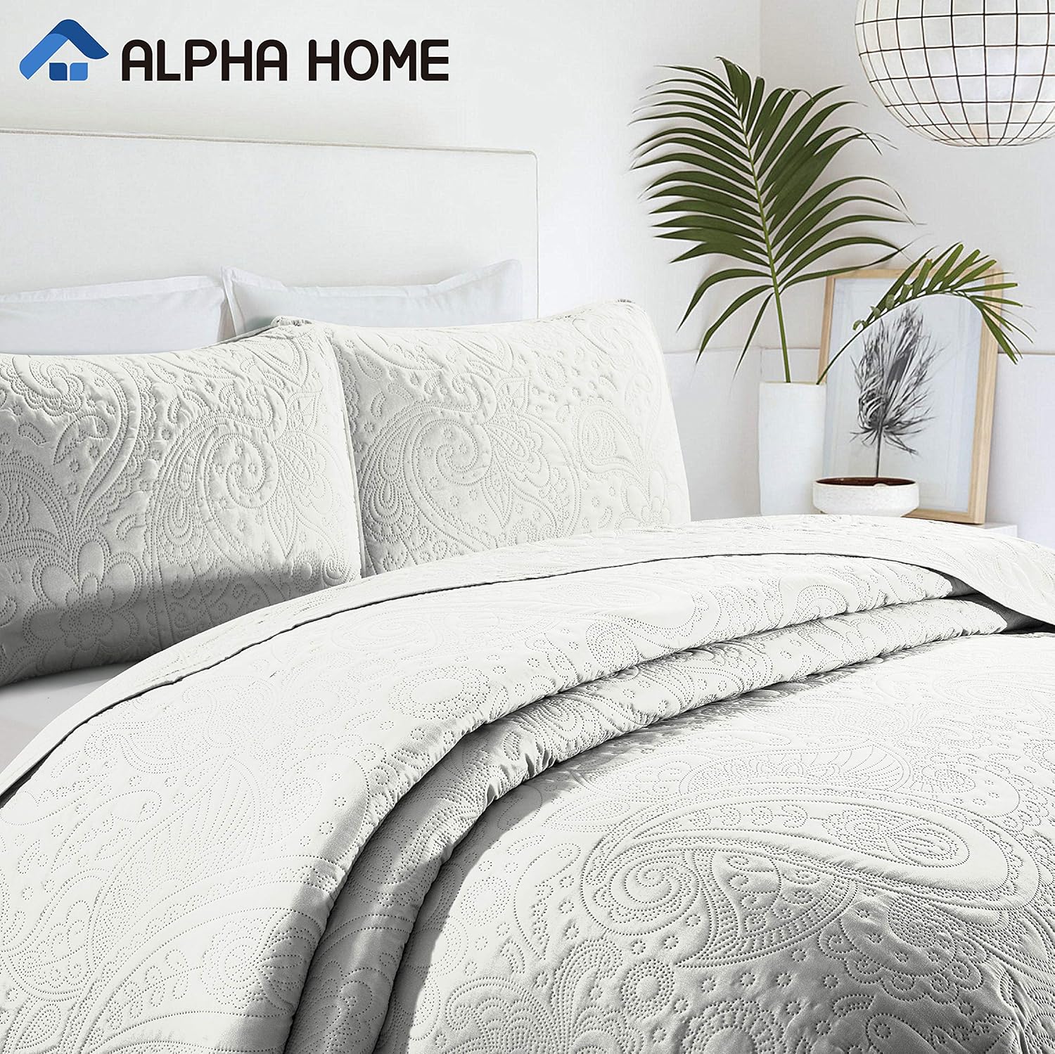 ALPHA HOME 2-Piece Lightweight Bedspread Set, Comforter Bedding Quilt Set, Twin Size, Ivory: Home & Kitchen