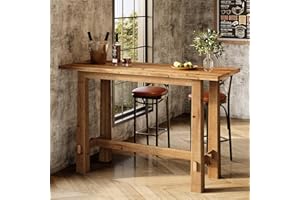 TRIBEWOOD Solid Wood Bar Table, 63" Counter Height Pub Table for 4-6, Rustic Wooden High Top Dining Table for Kitchen & Home 