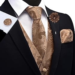 GUSLESON Khaki Vest Floral Suit Vest Tie and Bow
