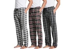 Real Essentials 3 Pack: Men's Pajama Pants - Knit Cotton Flannel Plaid Lounge Bottoms (Available In Big & Tall)