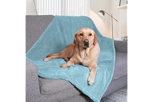 PETHUR Waterproof Dog Blankets for Large Dogs, Large Dog Blanket Washable for Couch Protection, Soft Sherpa Fleece Dog Blanket, Blue, L