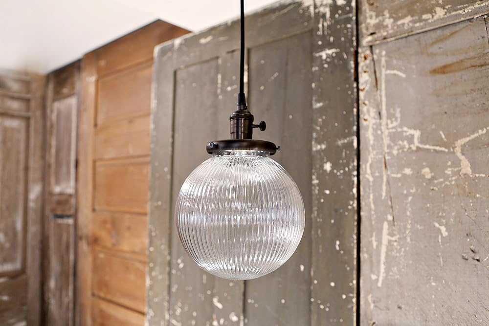 Ribbed Clear Glass Globe Lighting 8 Inch Handmade