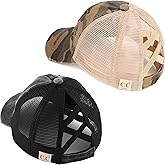 Funky Junque Girls Messy Bun Baseball Cap - High Ponytail Criss Cross Hat, Smiley Face Designs, Seasonal Patterns