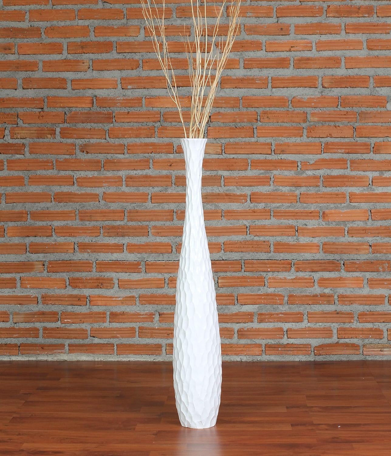 Leewadee Tall Big Floor Standing Vase for Home Decor 30 inches, Mango Wood, White: Kitchen & Dining