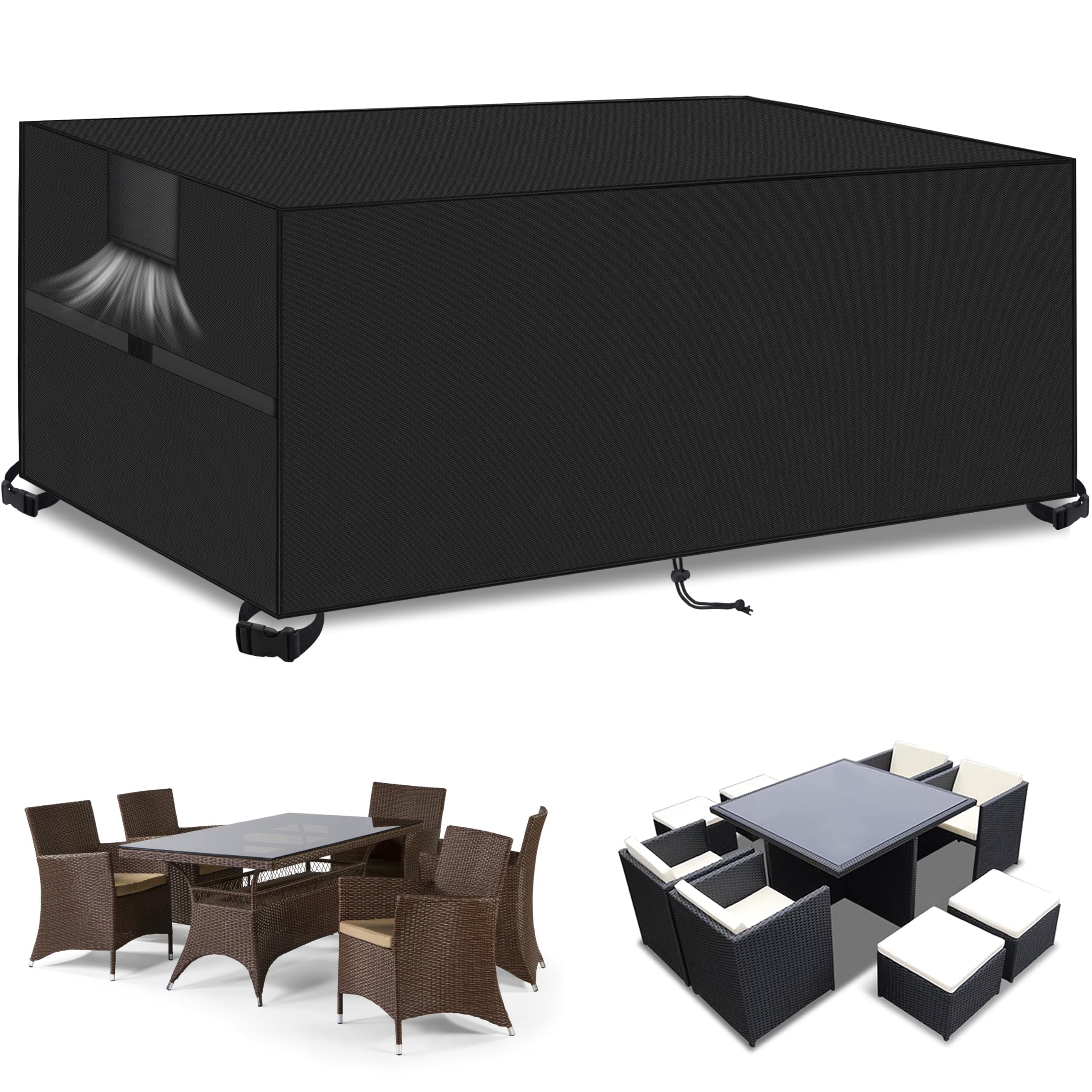 Outdoor Garden Furniture Covers,180*120*74cm,Waterproof with Air Vent, 420D Heavy Duty Oxford Fabric,Patio Furniture Cover for outside Rectangle,Rectangular Table and Chair Set, Rattan Furniture Set