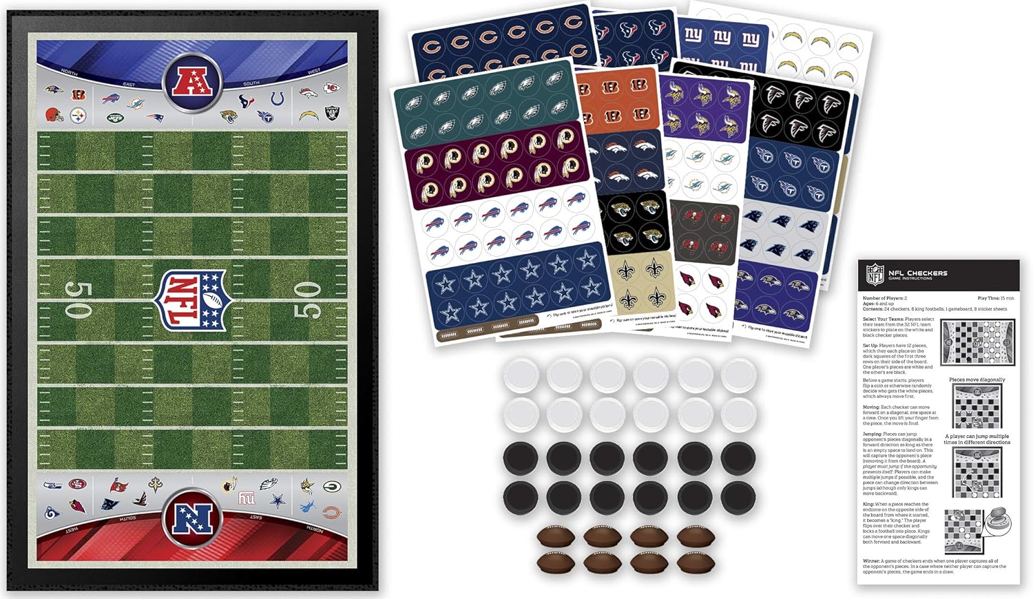 MasterPieces NFL League Checkers Game, Team Colors, One Size (NFL3050) : Clothing