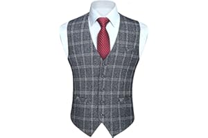 HISDERN Men's Suit Vest Business Plaid Formal Dress Waistcoat Slim Fit Vests for Men with 3 Pocket for Suit or Tuxedo