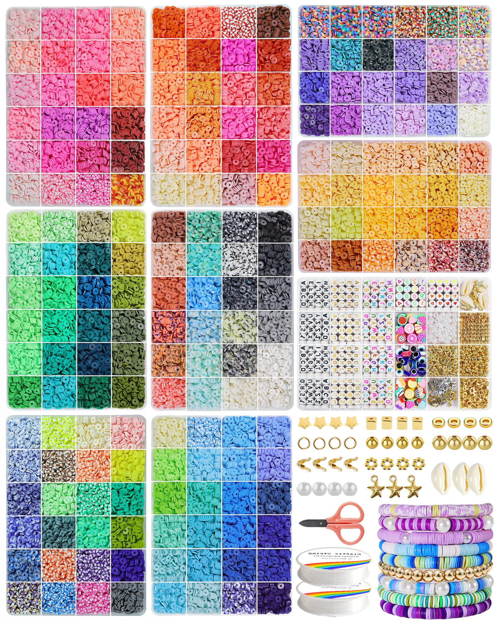 Fournine 30000 Pcs Clay Beads Bracelet Making Kit, 192 Colours Friendship Bracelet Making Kits for Girls, Flat Polymer Heishi Beads for Jewellery Making Kit, Craft Kits for Kids Ages 6-14