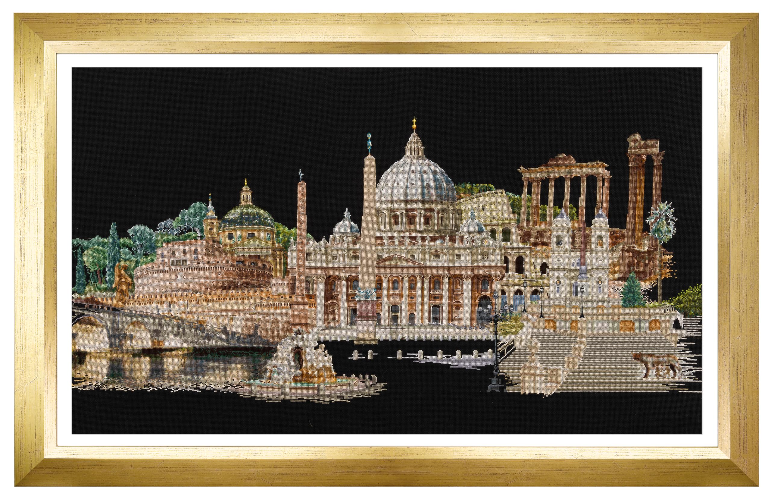 Thea Gouverneur - Counted Cross Stitch Kit - Rome Italy - Aida Black - 18 Count - Embroidery Kit for Adults - DMC Embroidery Threads and Other Cross Stitch Supplies Included - 499.05 โ image 1