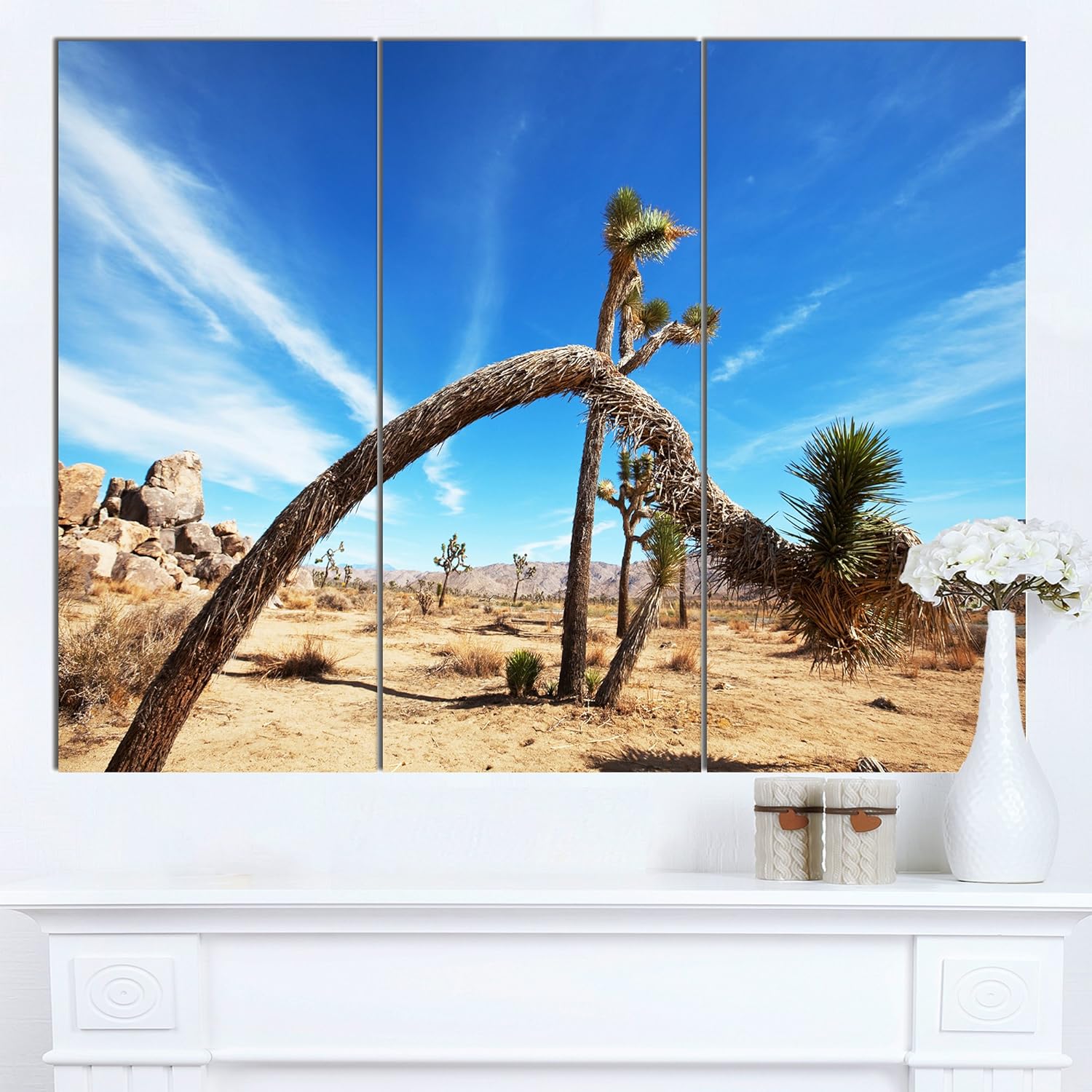 Amazon Com Designart Curved Joshua Tree In Desert Landscape Metal Wall Art 28 H X 36 W X 1 D 3p Blue Posters Prints