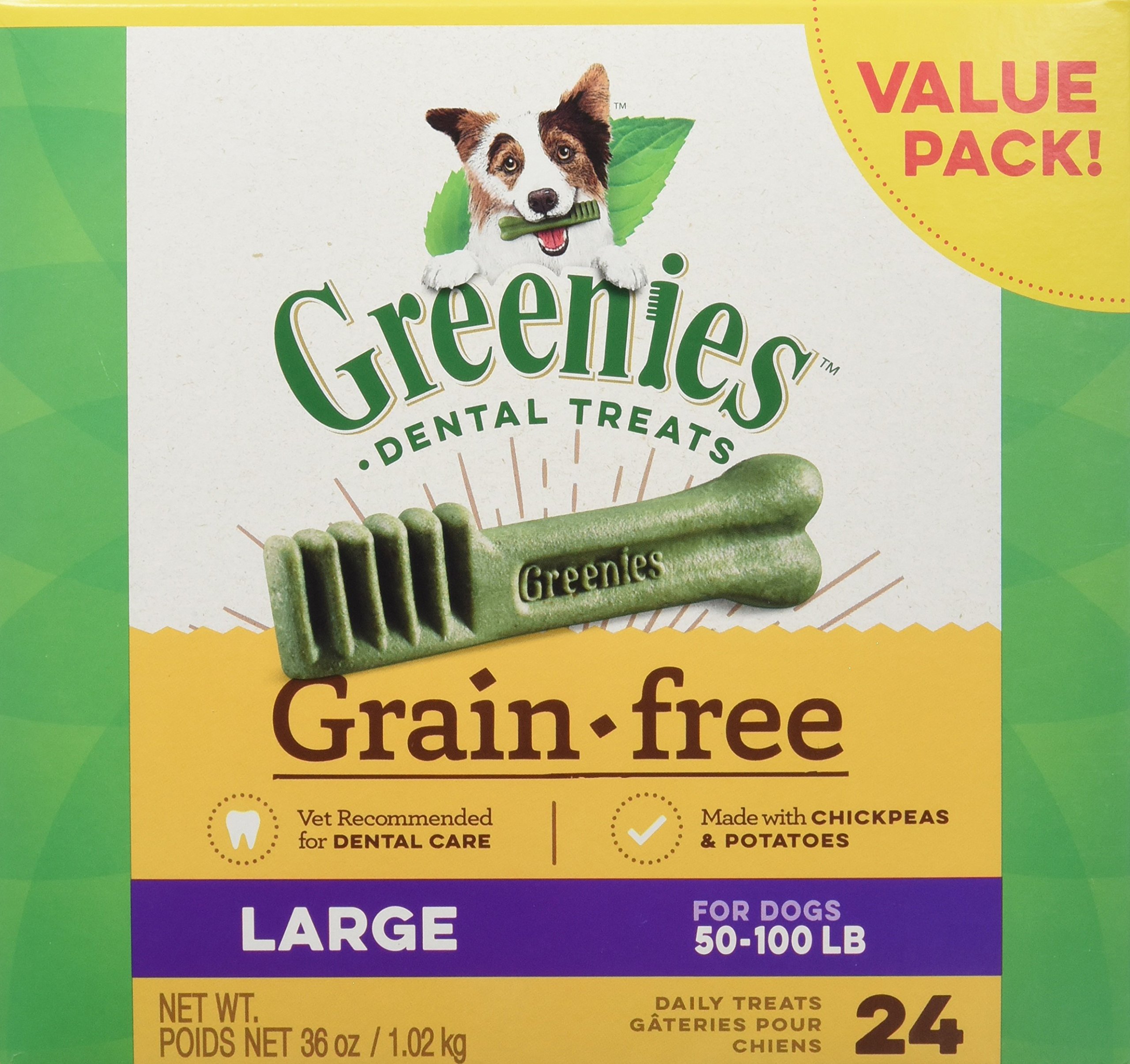 GREENIES Grain Free Dental Dog Chews, Large, 24 Treats, 36 Ounces Grain