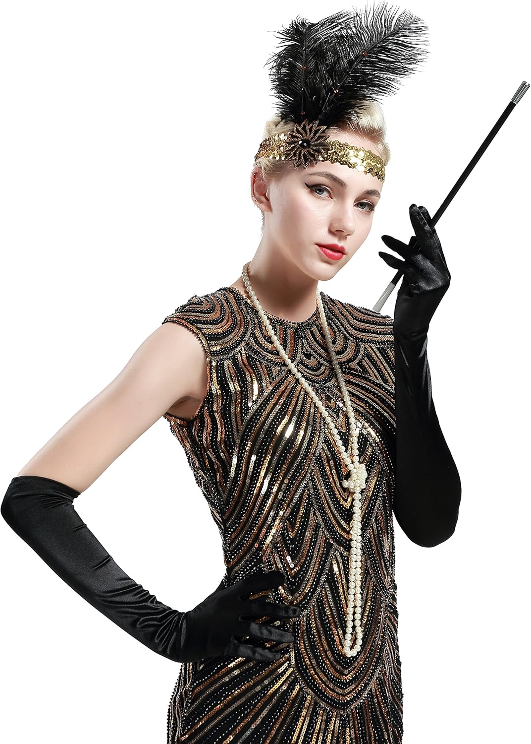 BABEYOND Classic Long Opera Pageant Party 1920s Satin Gloves Stretchy Adult Size Elbow Wrist Length 20.5" (Long Smooth 20.5in/Black): Clothing