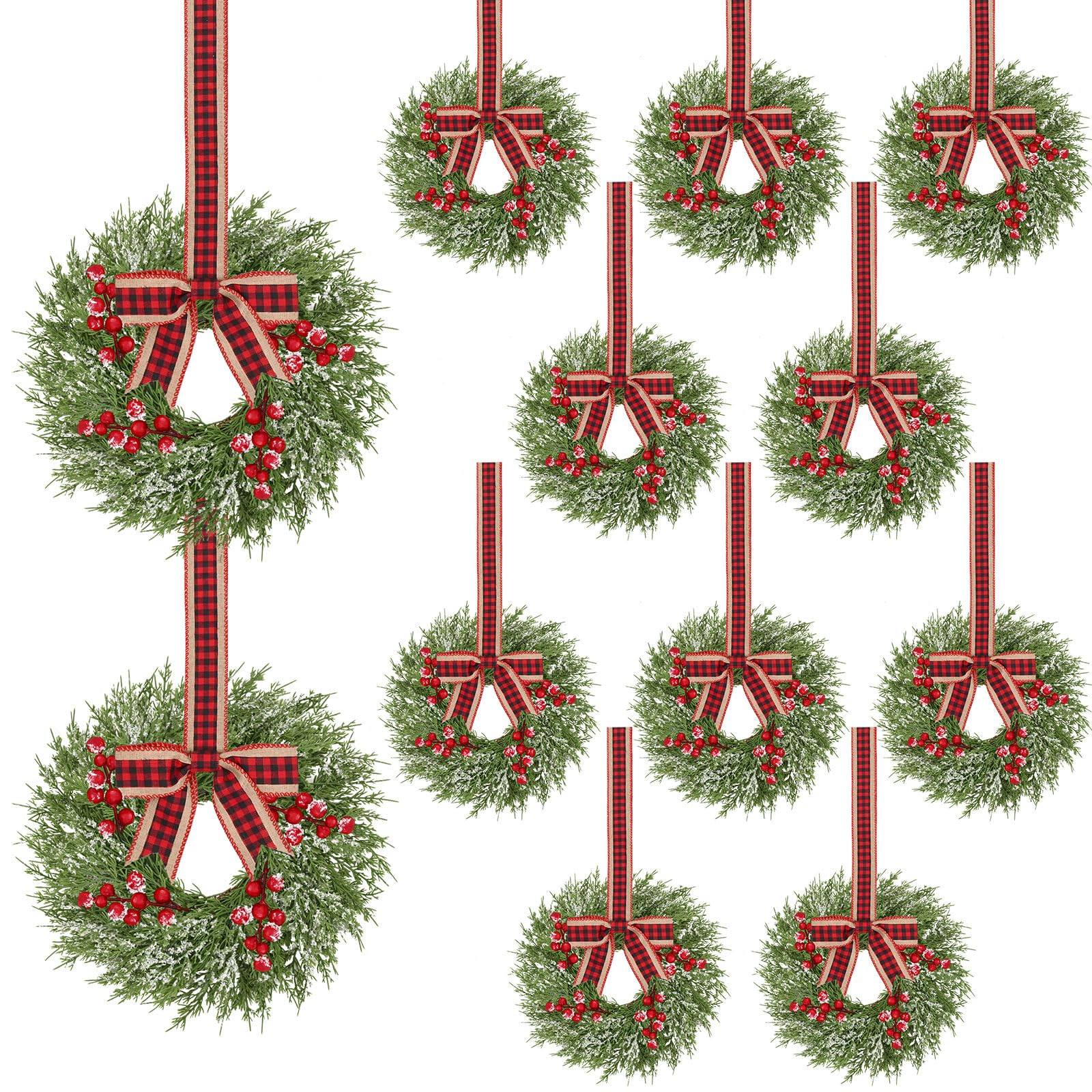 Photo 1 of 12 Pcs Small Christmas Wreath, Christmas Wreaths for Windows, Winter Mini Wreaths Christmas, Cabinet Wreaths for Kitchen Christmas, Window Decorations for Front Door Candle Rings Outdoor Indoor