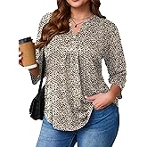 TFSDOD Women Shirts Plus Size 3/4 Sleeve Boho Tops Casual V Neck Dressy Blouses Flowy Business Loose Fit Work Tunics Tops