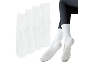 Yoga Pilates Non Slip Socks with Grips for Women (4 Pairs) Non Skid Gripper Crew Socks for Yoga Hospital Pilates Barre Home