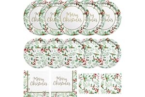 GATHERFUN Christmas Party Supplies, Serve 50, Christmas Seasonal Holly Tableware Includes: Paper Dinner Plates, Dessert Plates, Luncheon Napkins and Beverage napkins, Great for Party Decorations