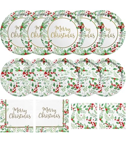 Homlouue Merry Christmas Paper Plates And Napkins, Reindeer Christmas Party Supplies Holiday Paper Plates For Christmas Party Xmas Decor, Paper Dinnerware Set Serve 50 Guests, Modern Simple Design - View #8
