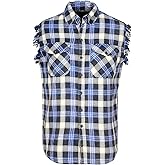 BIKER WEAR USA Plaid Flannel Casual Shirt– 100% Cotton Sleeveless Shirts for Men