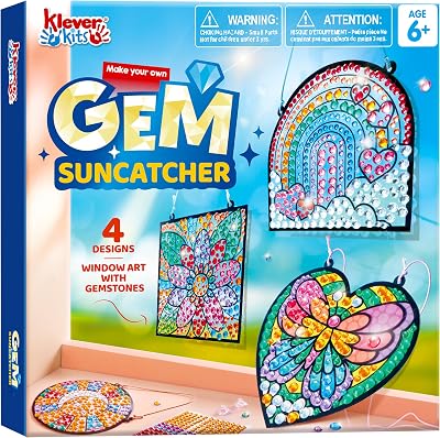 Klever Kits Suncatcher Craft Kit for Kids 4 Designs Window Gem Art Set