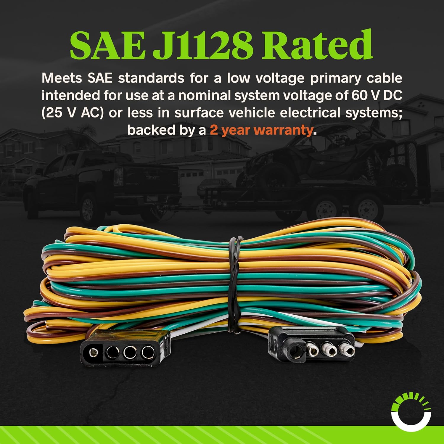4 Pin Flat Trailer Wiring Harness Kit [Wishbone-Style] [SAE J1128 Rated] [25' Male & 4' Female] [18 AWG Color Coded Wires] 4 Way Flat 5 Wire Harness For Utility Boat Trailer Lights Kits: Automotive