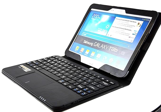 MQ für Galaxy Tab 4 10.1 - Bluetooth Tastatur Tasche mit Multifunktions-Touchpad | Hülle mit Bluetooth Tastatur und Touchpad 