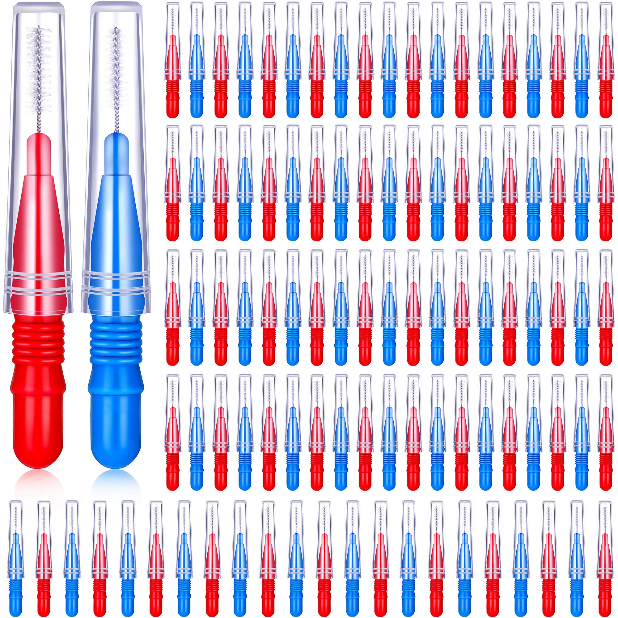 Photo 1 of BBTO 100 Pcs Braces Dental Brush Flosser for Cleaner Interdental Brush Toothpick Tooth Flossing Head Oral Dental Toothpick Cleaners Cleaning Tool(Red and Blue)