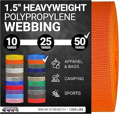 Strapworks Unisex-Erwachsene Polypropylene Webbing Strapazierfähige Poly-Umreifung für Outdoor-Heimwerker-Ausrüstung, 3,8 cm x 45,7 m, Orange, 1.5" x 50 Yard